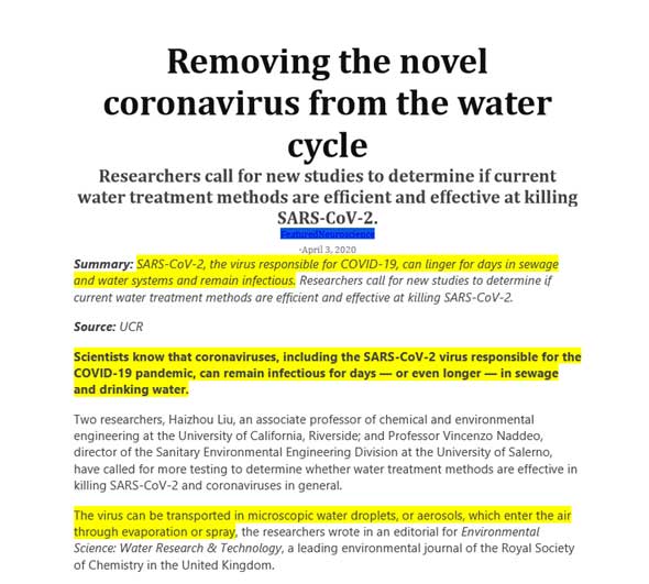 coronovirus water